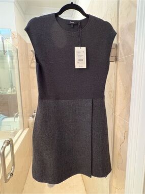 NWT Theory Dark Gray Cap-Sleeve Textured Mini Dress